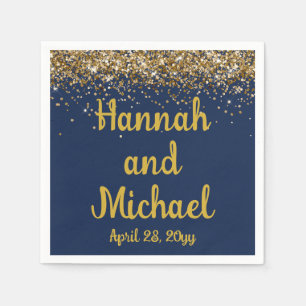 Serviette En Papier Accueil Mariage Personnalisé Marine & Or Personnal