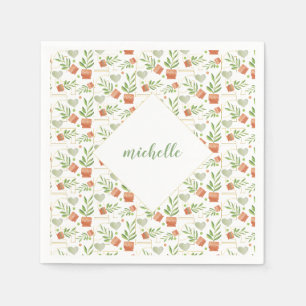 Serviette En Papier Accueil Plantes En Pots Céramiques Motif Aquarelle