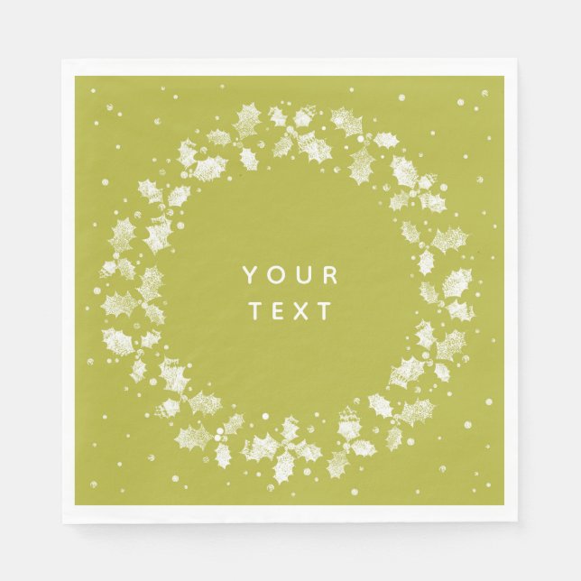 Serviette En Papier Acid vert main imprimé Holly Wreath Noël (Devant)