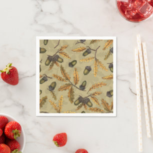 Serviette En Papier Acornes et feuilles de chêne sur ecru