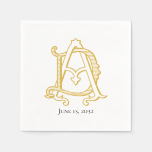 Serviette En Papier AD ou DA monogramme antique vintage en or Napkins