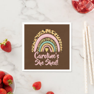 Serviette En Papier Add Name She Shed Leopard Print Pink Rainbow Heart
