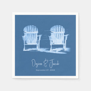 Serviette En Papier Adirondack Beach Chaises Azure Blue White Mariage