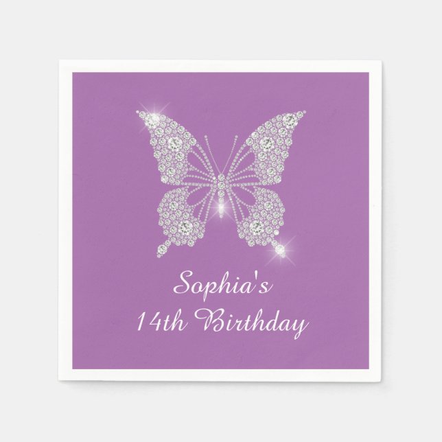 Serviette En Papier Ado Anniversaire Nom du papillon diamant Âge, Lava (Devant)