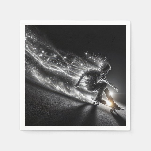 Serviette En Papier Ado Boy sur un skateboard avec néon lumières (Devant)