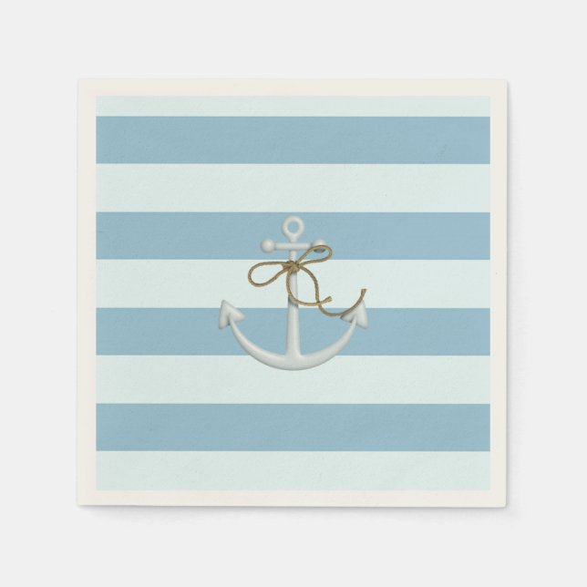 Serviette En Papier Adorable Ancre nautique sur les rayures bleu clair (Devant)