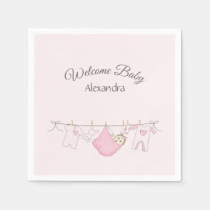 Serviette En Papier Adorable bébé fille douche rose et gris