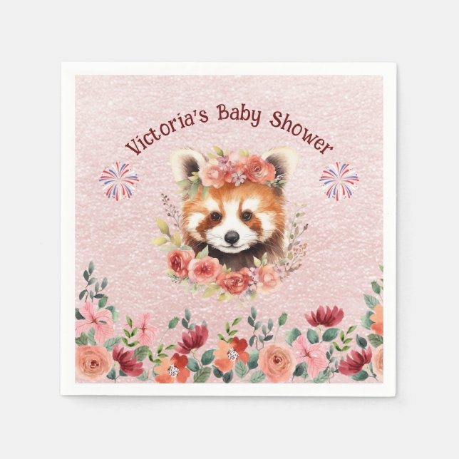 Serviette En Papier Adorable bébé rouge Panda Baby shower ours (Devant)