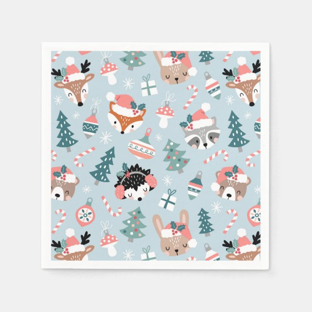 Serviette En Papier Adorable Bois Noël Animal Visages Motif (Devant)