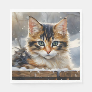 Serviette En Papier Adorable Calico Chat dans la neige