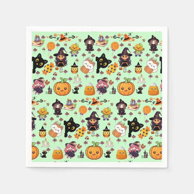 Serviette En Papier Adorable Funny Kawaii Motif d'Halloween (Devant)