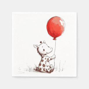 Serviette En Papier adorable Giraffe de bébé avec ballon rouge