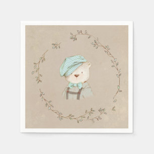 Serviette En Papier Adorable Ours Teddy Whimsy Main Vintage Tirée