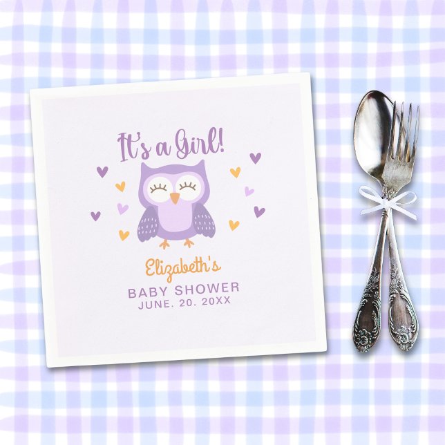 Serviette En Papier Adorable Owl Baby Shower Girl (Créateur téléchargé)