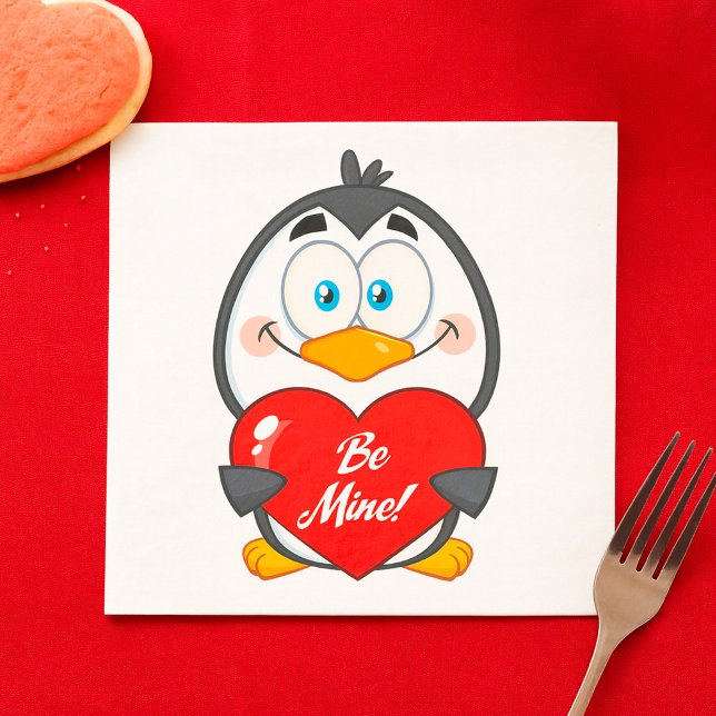Serviette En Papier Adorable Penguin Holding Be Mine Heart (Créateur téléchargé)