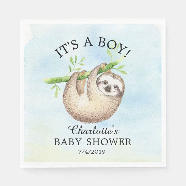 Serviette En Papier Adorable Sloth Boy Baby shower papier serviettes (Devant)