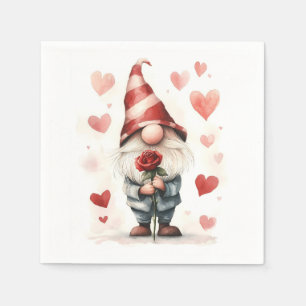 Serviette En Papier Adorable Valentine's Gnome : avec un Rose