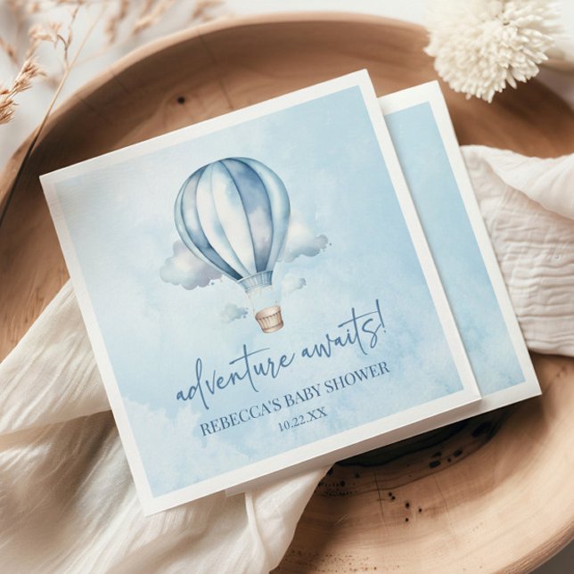 Serviette En Papier Adventure Attend ! Baby shower Blue Hot Air Balloo (Créateur téléchargé)