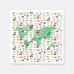 Serviette En Papier Adventure Attend les véhicules de la carte mondial