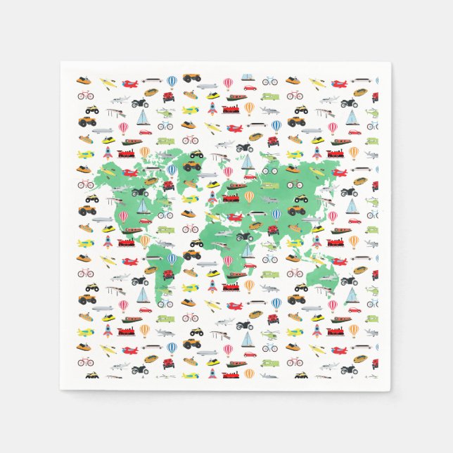 Serviette En Papier Adventure Attend les véhicules de la carte mondial (Devant)
