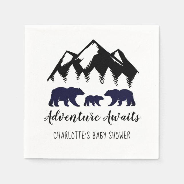 Serviette En Papier Adventure Await Ours Baby shower serviettes (Devant)