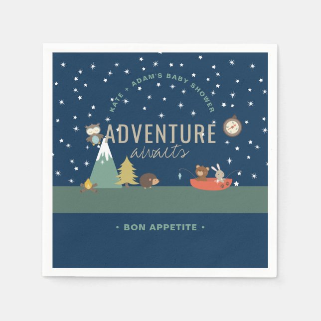 Serviette En Papier Adventure Await Woodland Boy Baby shower de la Mar (Devant)