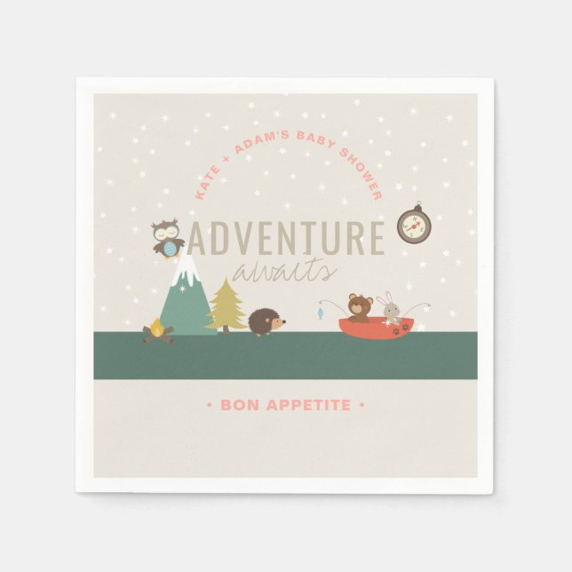Serviette En Papier Adventure Await Woodland Girl Baby shower rose (Devant)