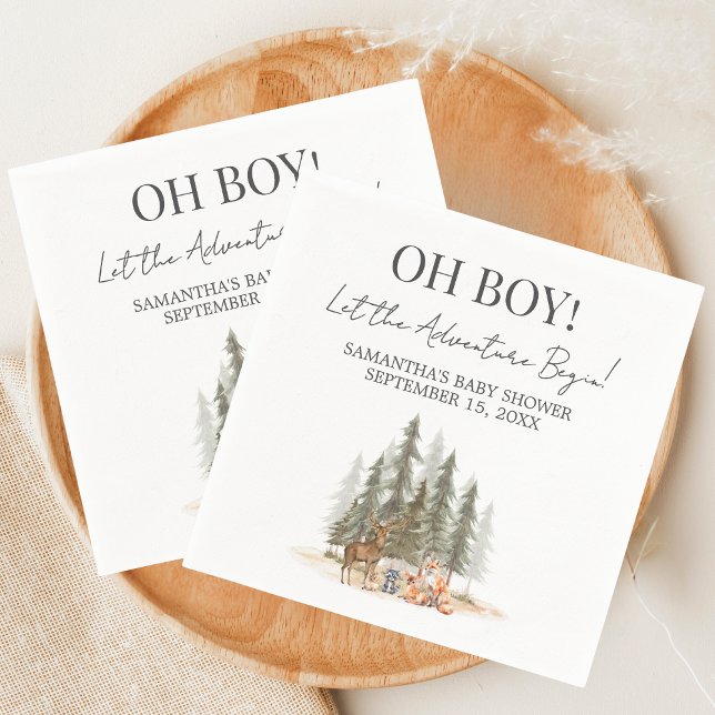 Serviette En Papier Adventure Begin Baby Shower (Let the Adventure Begin Woodland Animals Baby Shower Napkin)