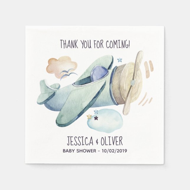 Serviette En Papier Aéronefs en aquarelle bleu (Devant)