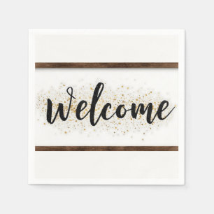 Serviette En Papier Affiche de bienvenue élégante en noir avec Parties