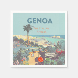 Serviette En Papier Affiche de voyage vintage Gênes Riviera italienne 