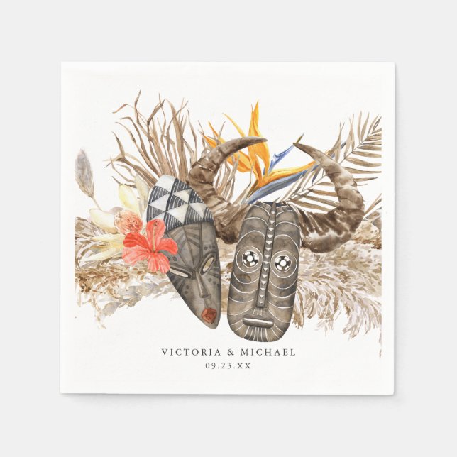 Serviette En Papier Africain Safari Boho Floral Monogramme (Devant)