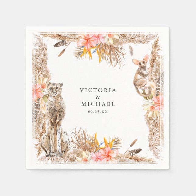 Serviette En Papier Africain Safari Boho Floral Monogramme (Devant)
