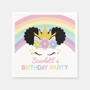 Serviette En Papier Afro Puff Unicorn Rainbows fête d'anniversaire