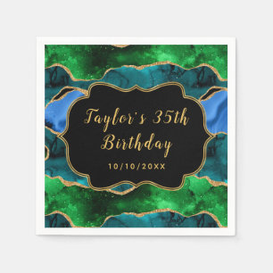 Serviette En Papier Agate de paon bleu et vert Anniversaire