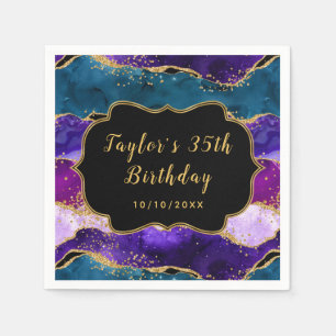 Serviette En Papier Agate de paon pourpre et bleu Anniversaire