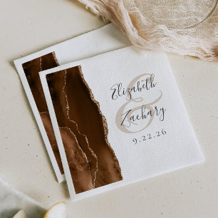 Serviette En Papier Agate Geode Écriture Mariage Marron Brun Doré