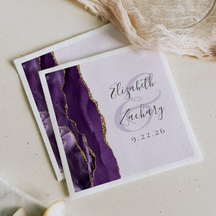 Serviette En Papier Agate Geode Purple Gold Lavender Mariage