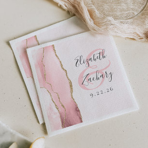 Serviette En Papier Agate Geode Script Blush Pink Gold Mariage