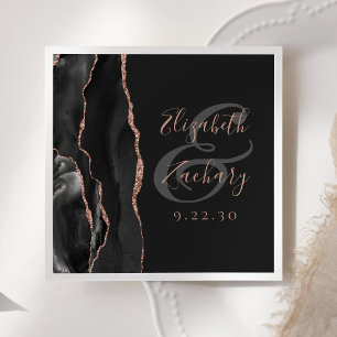 Serviette En Papier Agate Geode Script Rose noir Gold Dark Mariage