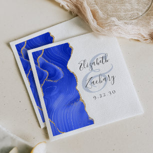 Serviette En Papier Agate Geode Script Royal Blue Gold Mariage