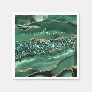 Serviette En Papier Agate Green Gold Parties scintillant Nom personnal