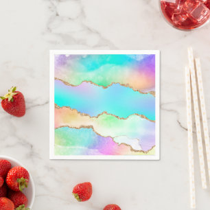 Serviette En Papier Agate Holo   Faux Iridescente Pastel Ombre Marble