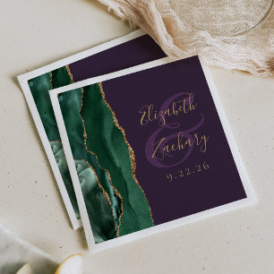Serviette En Papier Agate Script Emerald Green Gold violet Mariage
