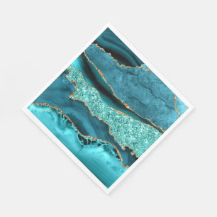 Serviette En Papier Agate Turquoise Blue Gold Parties scintillant Marb