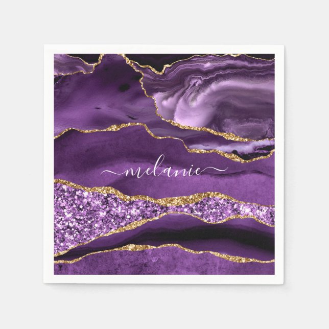 Serviette En Papier Agate Violet Violet Or Parties scintillant Votre n (Devant)