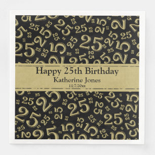 Serviette En Papier Âge 25 Nombre aléatoire Motif Noir/Or