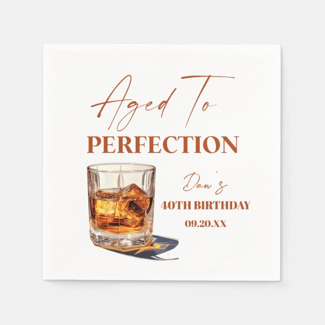 Serviette En Papier Aged To Perfection Whisky Glass Birthday Party (Devant)