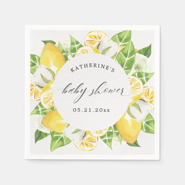 Serviette En Papier agrumes citron fleur baby shower monogramme (Devant)