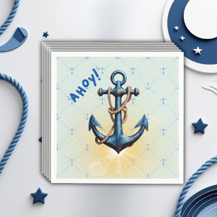 Serviette En Papier Ahoy bleu moderne ! Ancre Baby shower nautique